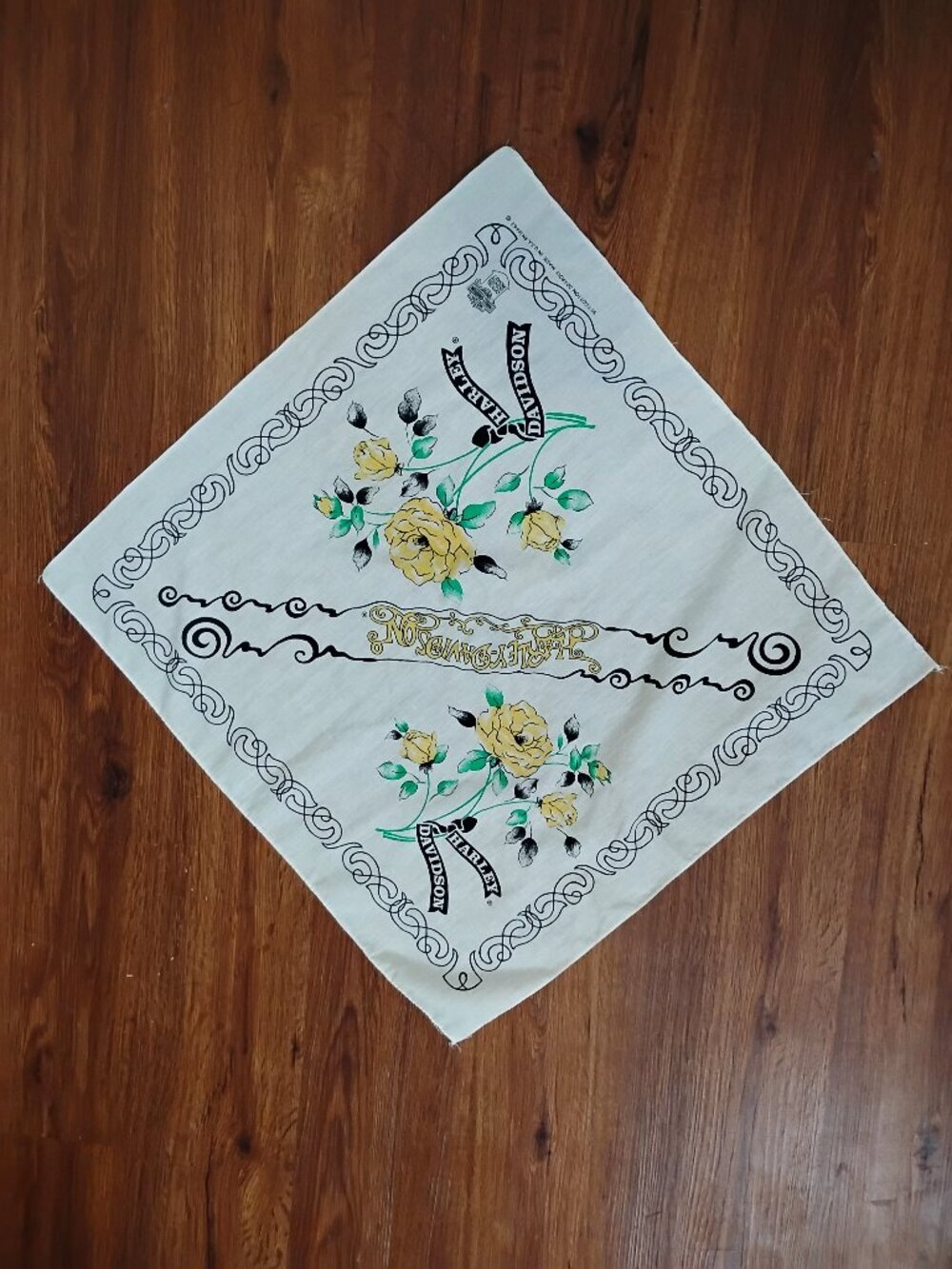 Deadstock Vintage Harley-Davidson Yellow Roses Bandana Pocket Square